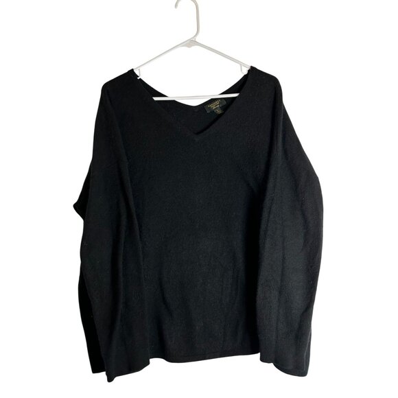 Charter Club Luxury Black V-Neck 100% Cashmere Sweater Large - Picture 1 of 7